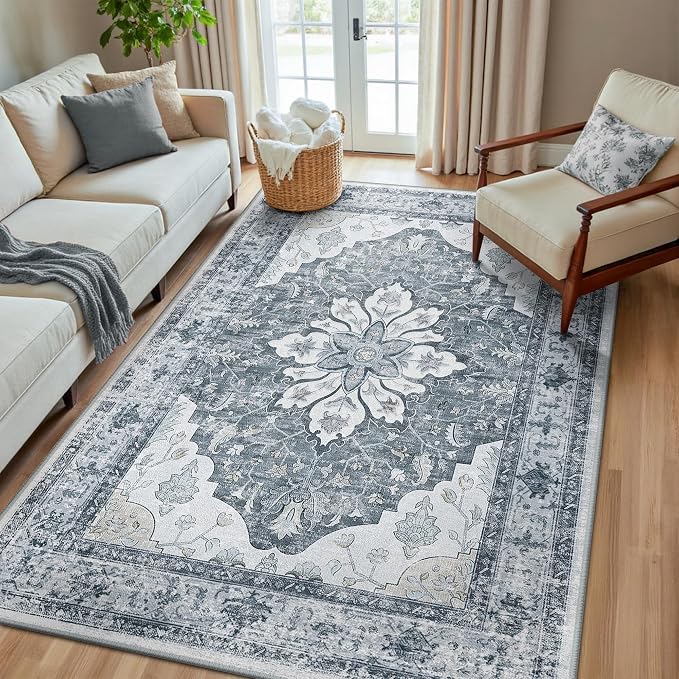 RELEANY Washable Area Rug, Water Repellent, Pet Friendly, Vintage Floral Boho by RELEANY