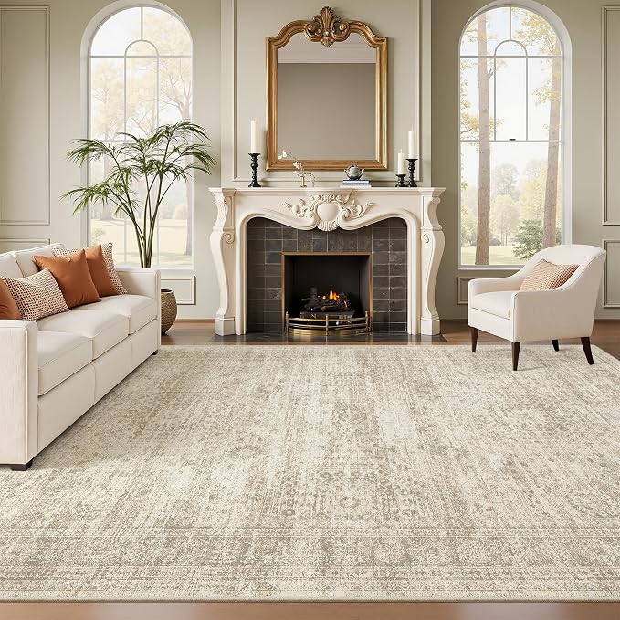 Soalmost 7x10 Area Rug for Living Room Washable Rugs Non-Slip Beige | Low-Pile by Soalmost