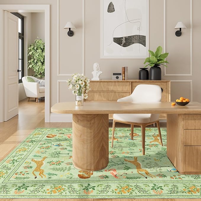 DUKINO 4x6 Area Rug, Non Slip Animal Washable Living Room Rug, Light Green | - Image 5
