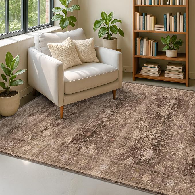 Taupe Brown 5x8 Rug for Living Room by HazoHaus