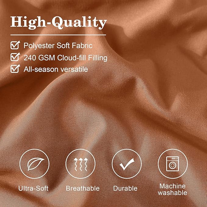 Monbix Queen Comforter Set - 7 Pieces Burnt Orange Bed in a Bag Queen Bedding Sets with Comforters, All Seasons Fall Comforter Bed Set with Sheets,Pillowcases & Shams