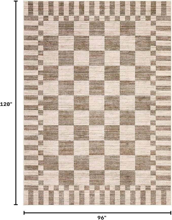 GarveeHome 8x10 Area Rugs Geometric Washable Modern Brown Checkered Rug | - Image 2