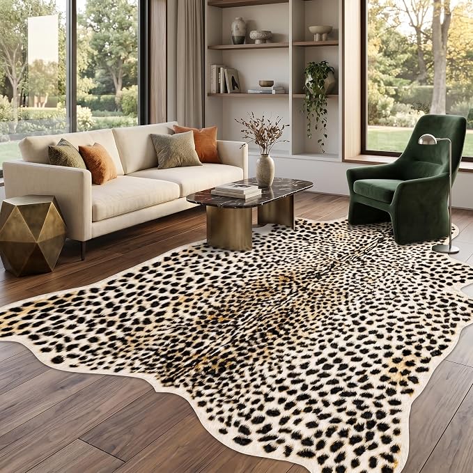 Cheetah Print Rug, Leopard Area Rug 4.6x5.7ft Faux Animal Print Skin Cheetah Rug - Image 6