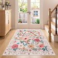 DUKINO 4x5 Area Rug for Entryway, Soft Floral Washable Rug Non Slip, by DUKINO