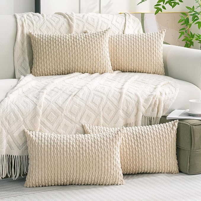 Set of 4 Beige Decorative Throw Pillow Covers 12x20 Inch Corduroy Pillow Covers - Image 9