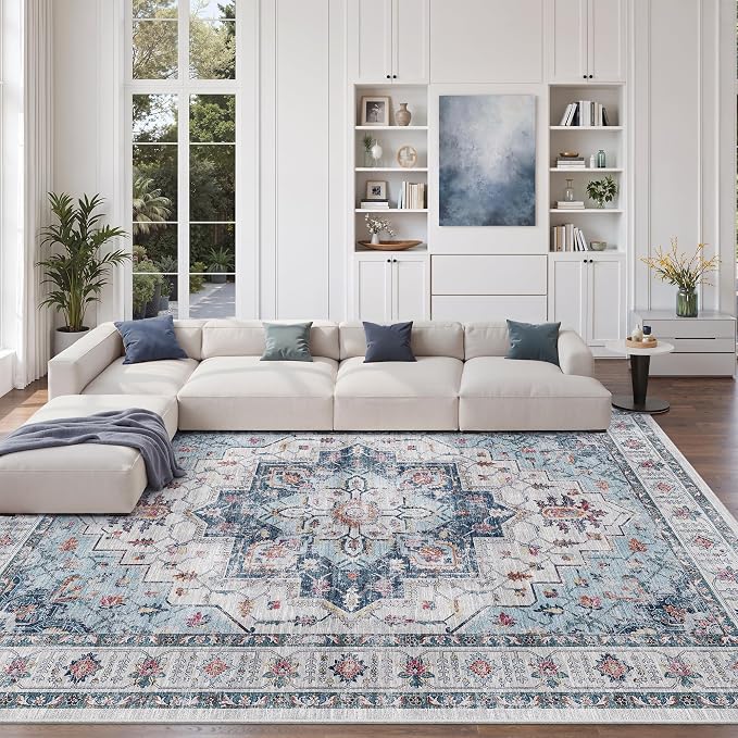 8x10 Area Rugs for Living Room, Large Washable Rug, Dining Room, Low Pile by Zesthome