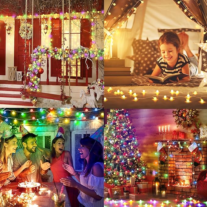 OMIKA 2 Pack 16.5FT 50LED Globe String Lights Battery Operated, Warm White Multicolor USB Fairy Lights Indoor with Remote for Classroom Bedroom Dorm Birthday Patio Tent Party Xmas Décor