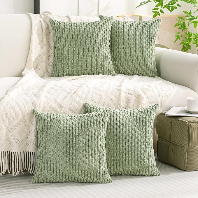 Set of 4 Sage Green Decorative Throw Pillow Covers 24x24 Inch Corduroy Pillow - Image 9
