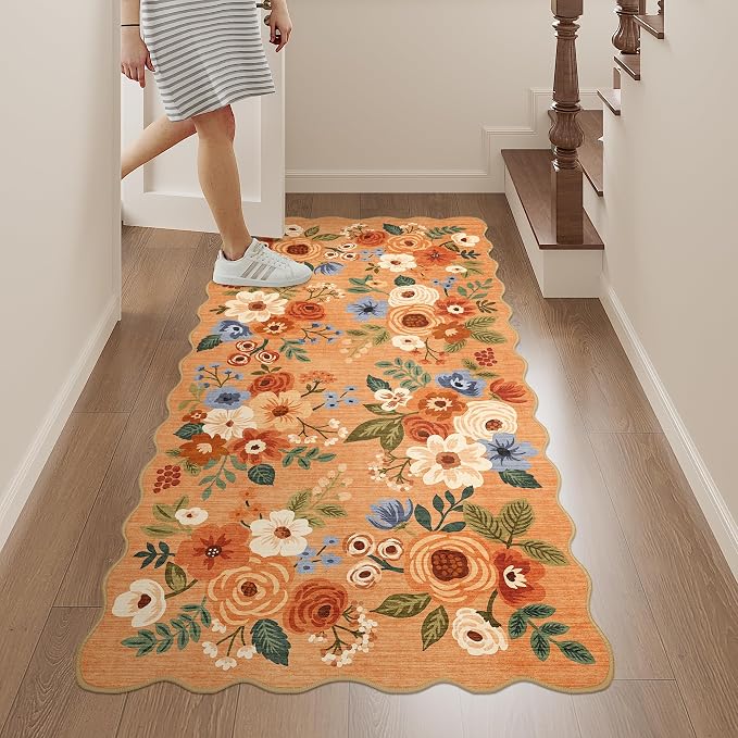DUKINO 2x4 Rug for Entryway, Floral Washable Kitchen Rugs Non Slip, Low Pile - Image 5