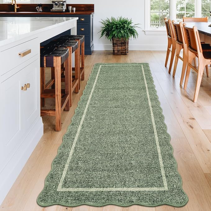 GarveeHome Scalloped Washable Runner Rug 2x6 Non Slip Kitchen Rugs Green | - Image 2
