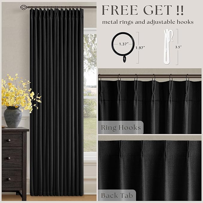 Black 80 Inch Pinch Pleated 100% Blackout Curtains - Image 5