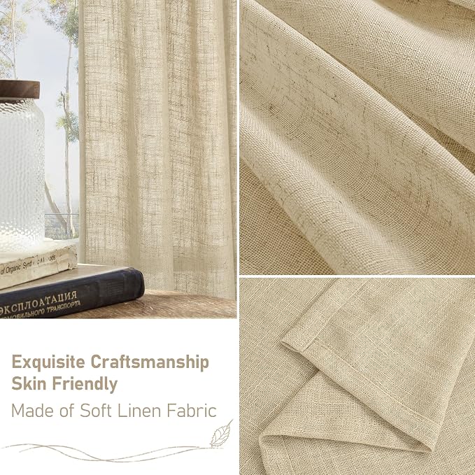 Natural Sheer Linen Curtains for Living Room Doorway 2 Panels | 80 inch Length - Image 6