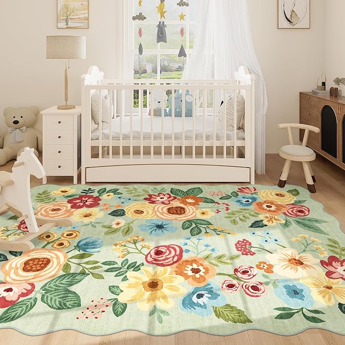 DUKINO 5x7 Area Rugs for Bedroom, Floral Washable Rug Non Slip, Stain Resistant - Image 3