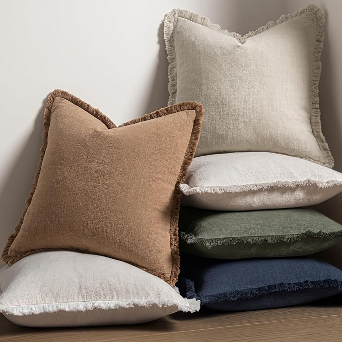MIULEE Linen Decorative Euro Throw Pillow Covers Light Olive Green 28x28 | Set - Image 5