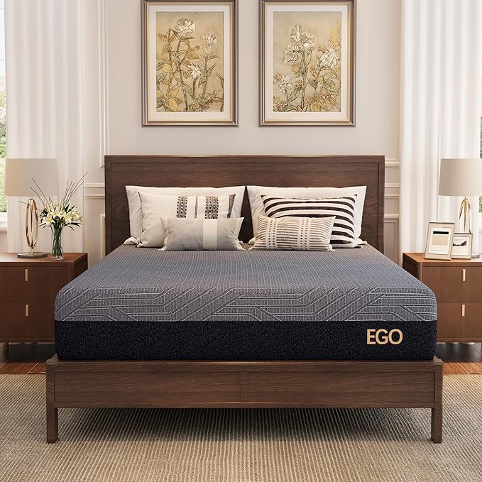EGOHOME 10 Inch King Mattress, Copper Gel Cooling Memory Foam Mattress for Back Pain Relief,Therapeutic Double Mattress Bed in a Box, Made in USA, CertiPUR-US Certified, 76x80x10 Black