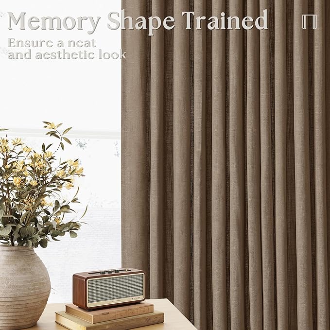 Dutch Cocoa Pinch Pleated Linen Semi Sheer Curtains 45 Inch Length 2 Panels | - Image 3