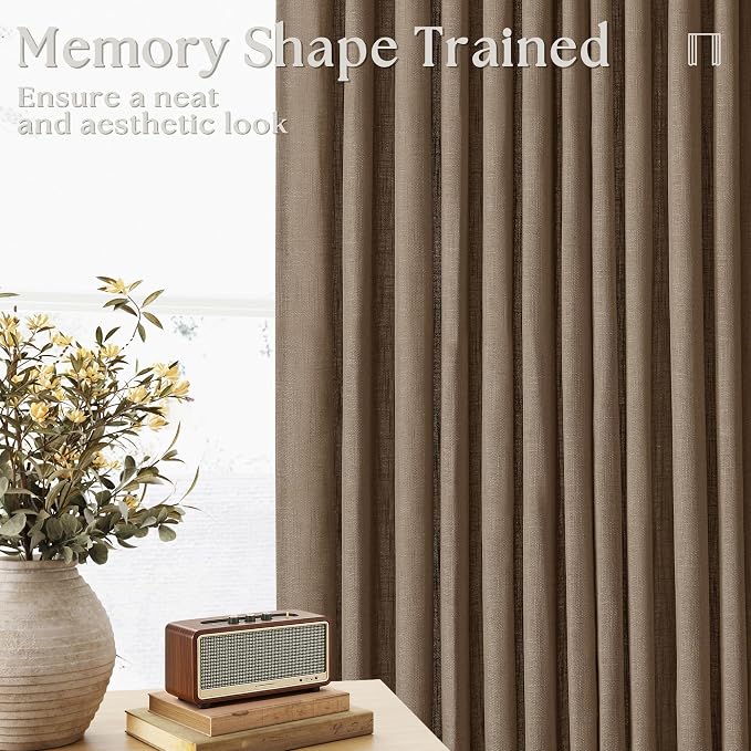 Linen Pleat Semi Sheer Dutch Cocoa Memory Training Curtains 100 Inches Long | - Image 2