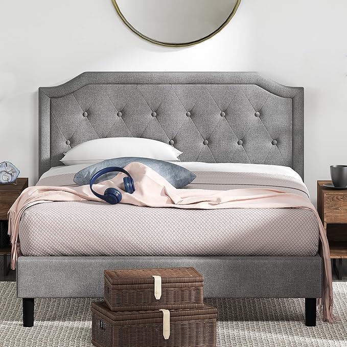 ZINUS Kellen Upholstered Scalloped Platform Bed Frame, Mattress Foundation, Wood Slat Support, No Box Spring Needed, Easy Assembly, Full