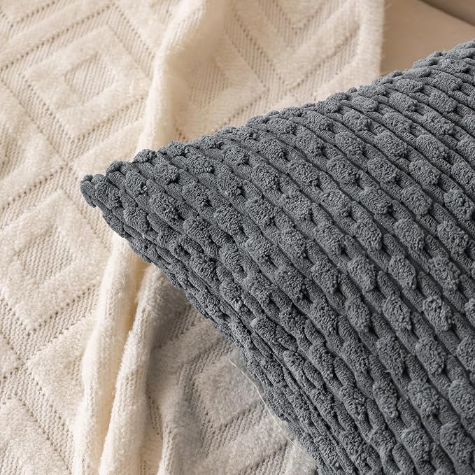 Set of 4 Medium Grey Decorative Throw Pillow Covers 18x18 Inch Corduroy Pillow - Image 3