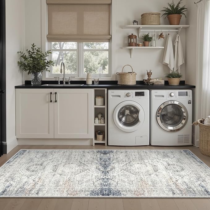 Soalmost Runner Rug 2x6 Washable Kitchen Hallway Runners Blue/Ivory | Non-Slip - Image 4