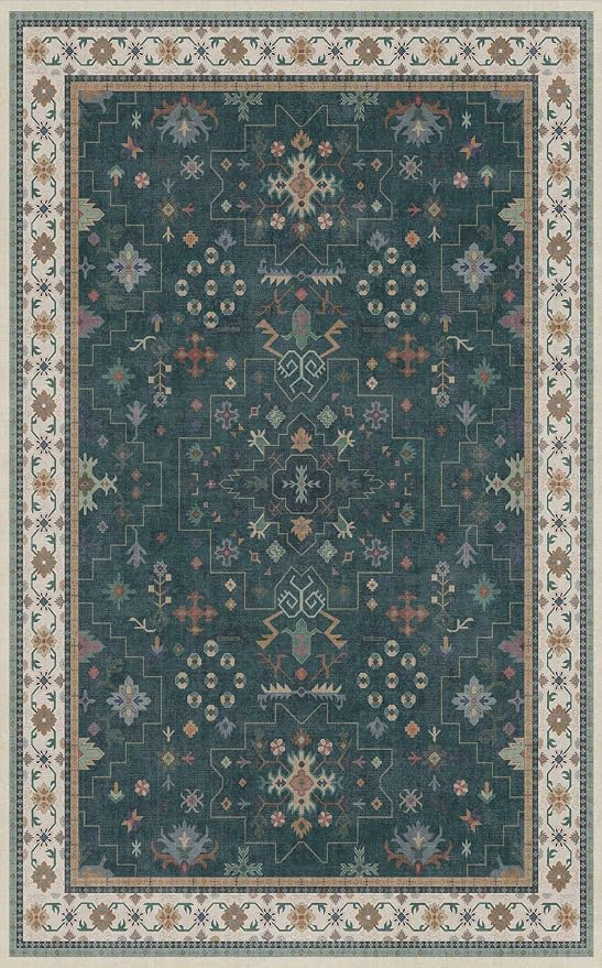 Dark Green Oushak 5x8 Living Room Rug - Image 3