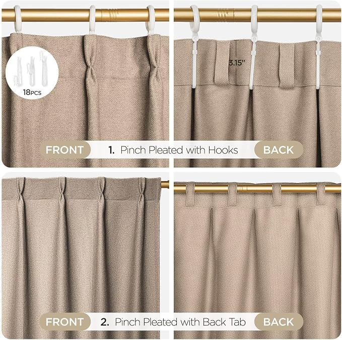 Joydeco Thick Linen Pinch Pleated Curtains 84 Inch Long 2 Panel Set - Image 5