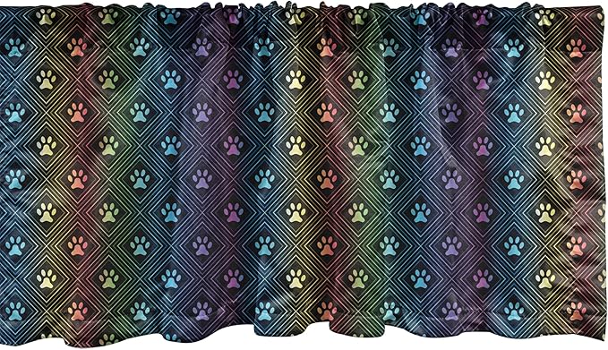 Ambesonne Dog Lover Window Valance Pack of 2, Paw Print Pattern Diamond Shaped Rhombus Shapes Design Geometric Arrangement, Rod Pocket Curtain Valances for Kitchen Bedroom, 54" X 18", Petrol Blue