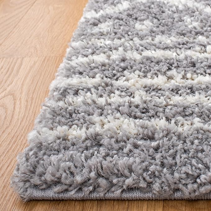 SAFAVIEH Arizona Shag Collection 2' 3" x 8' Grey/Ivory ASG741G Moroccan Non-Shedding Entryway Foyer Living Room Bedroom 1.6-inch Thick Runner Rug