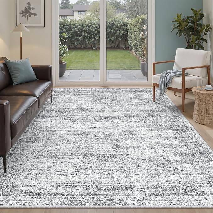 Soalmost 6x9 Area Rug for Living Room Washable Rugs Non-Slip Grey | Low-Pile by Soalmost