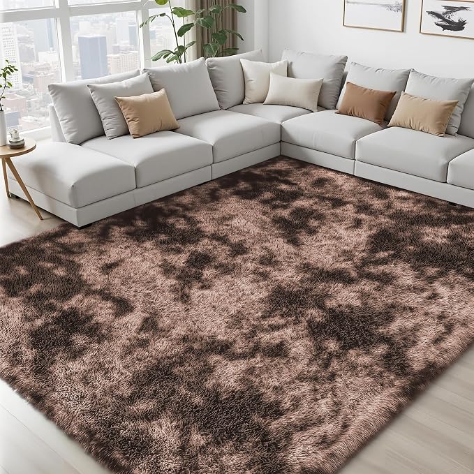 PLHXFR 8x10 Area Rug Living Room: Fluffy Bedroom Soft Shag Rug Coffee Brown | - Image 7