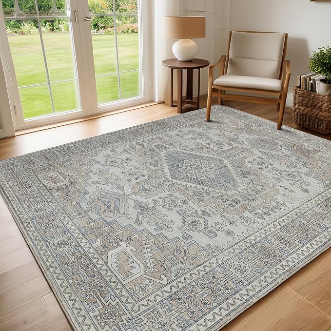 8x10 Washable Area Rugs for Living Room, Dining Room- Retro Taupe | Ultra Soft by Lbris