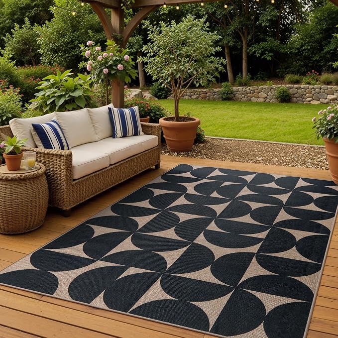 Lahome Semi Circle Easy Jute 5x7 Outdoor Rug, Geometric Washable Area Rug | by Lahome