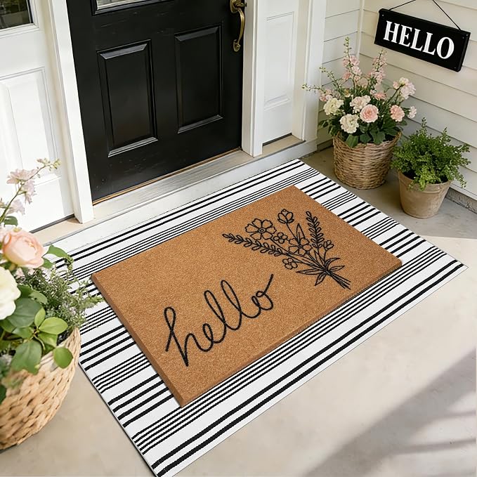 2 PCS Spring Welcome Door Mat Set, Farmhouse Spring Wildflower Doormat by Unknown