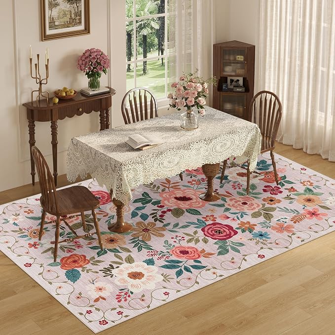 DUKINO 5x8 Area Rug for Bedroom, Soft Floral Washable Rug Non Slip, - Image 5