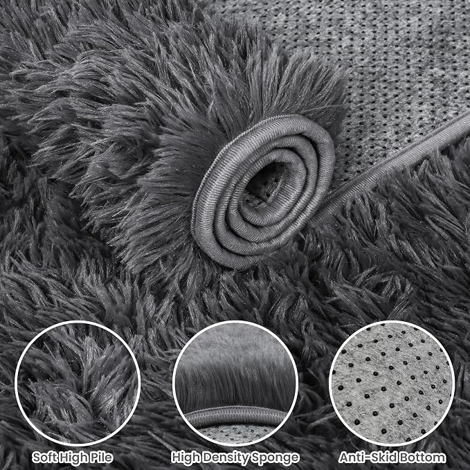 2x6 Fluffy Shag Area Rugs for Living Room Bedroom: Soft Plush Carpet Grey | - Image 5