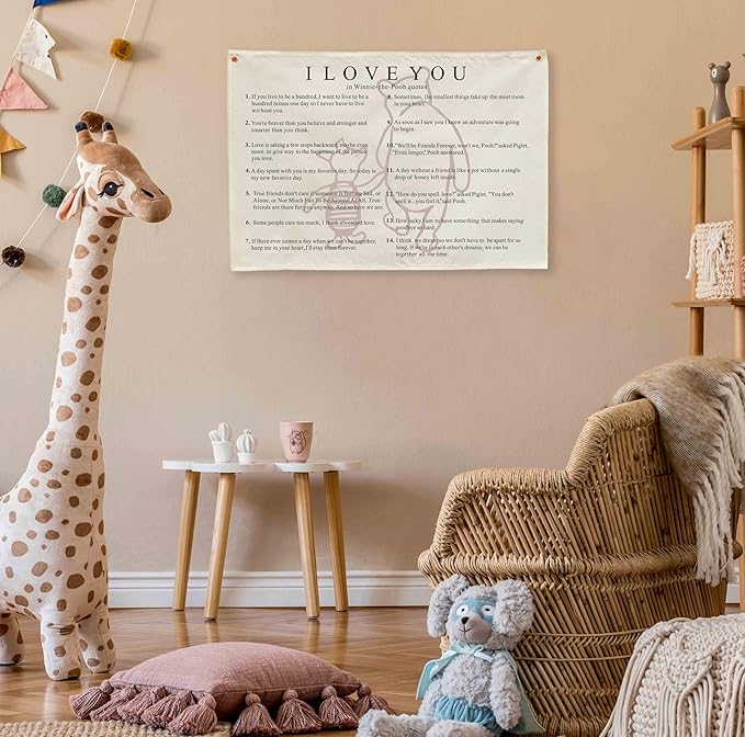 I love You Rectangular Canvas Banner-Boho Flag Wall Decor for Boy Girl Kids Friends,Nursery Baby Room Above Crib Bedroom Living Room Office-Kids Growth Stuff-Baby Shower Birthday Christmas Gift