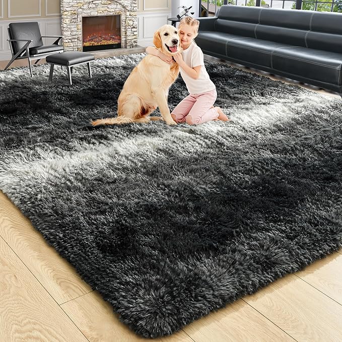 8x10 Extra Large Black and White Fluffy Area Rug Non-Slip by ModernHomeDecor