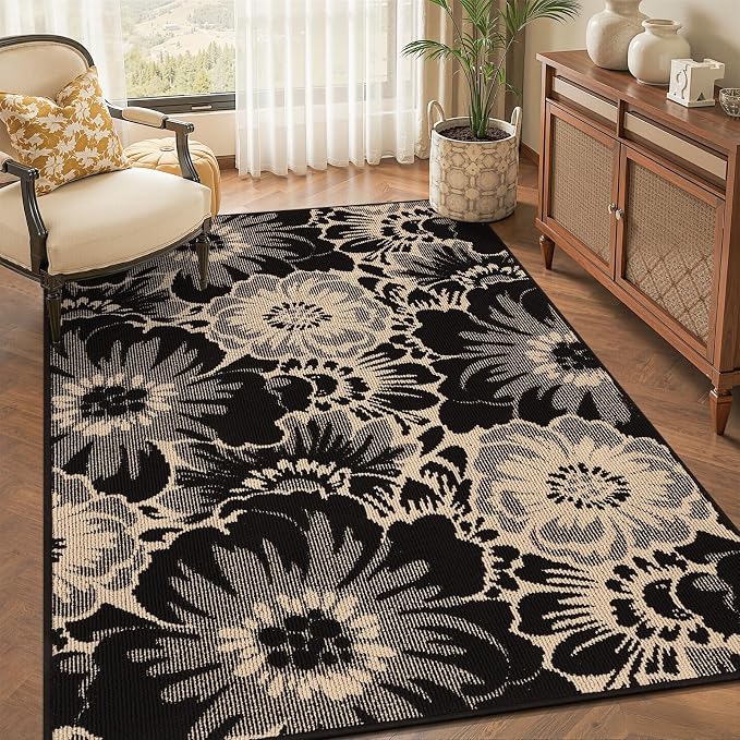Findosom Washable Area Rug 4x6, Non Slip High-Low Textured Floral Rugs by Findosom