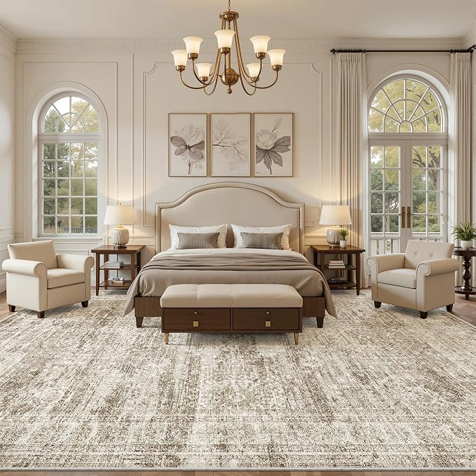 Soalmost 10x14 Area Rugs for Living Room Washable Rug Non-Slip Brown | Large - Image 3