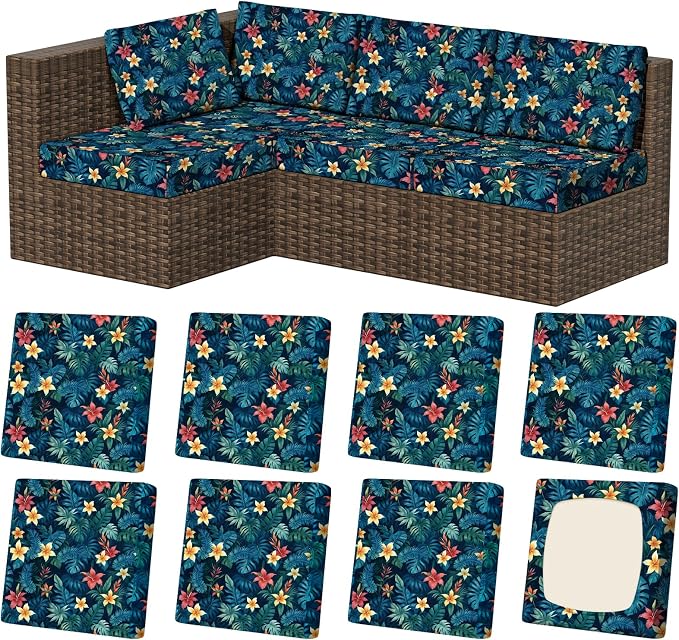 8Pcs Outdoor Cushion Covers, Stretch Patio Furniture Couch Chair Slipcovers | by VORSHAPE