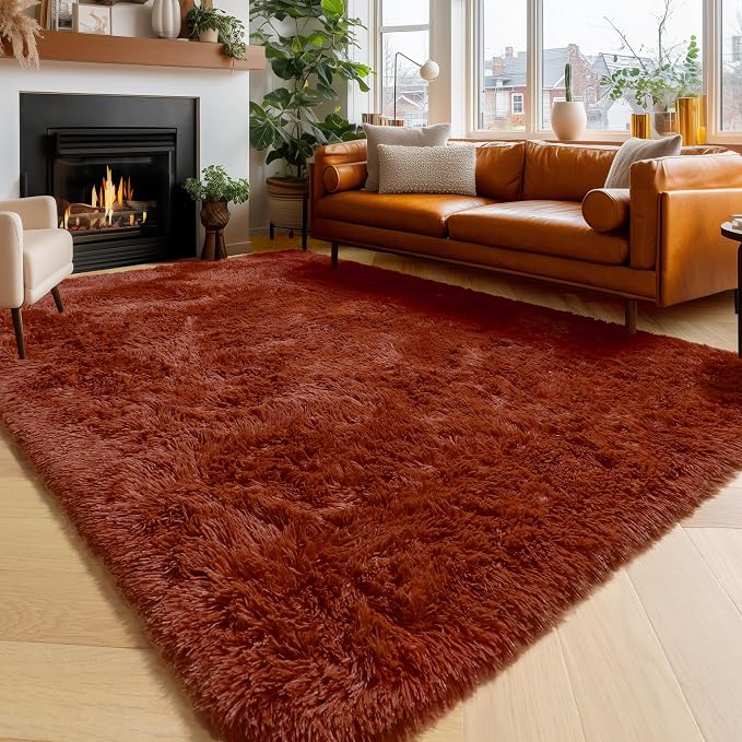 Amdrebio Terracotta Rustic Furry Big Area Rug 6x9 by Amdrebio