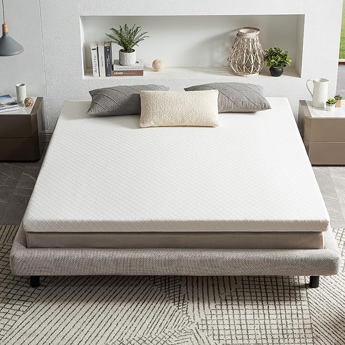 RECCI Memory Foam Mattress Topper for College Dorm, Pressure-Relieving Mattress Topper for Back Pain, Non-Slip Design with Removable & Washable Cover, CertiPUR-US Certified, 2 Inch TwinXL