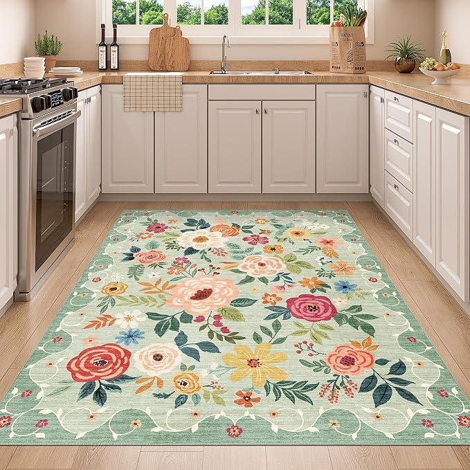 DUKINO 4x5 Area Rug for Entryway, Soft Floral Washable Rug Non Slip, - Image 4