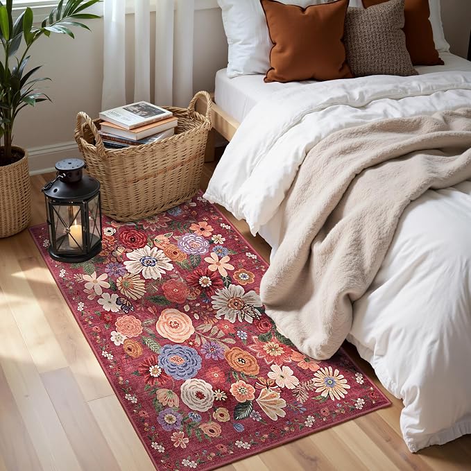 Red Floral Hallway Runner Rug 2x4 by WelcometoBabovid