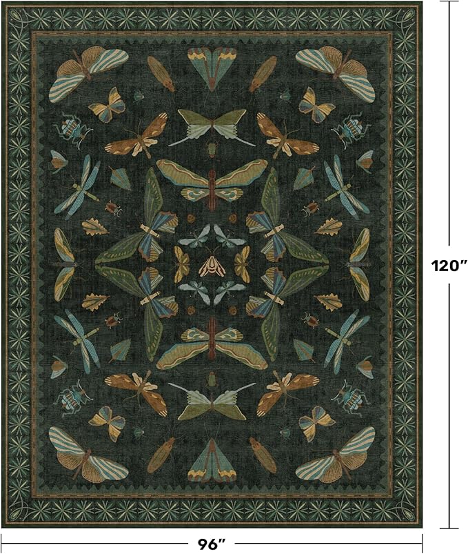 Dark Green Insect Area Rugs 8x10 - Image 2