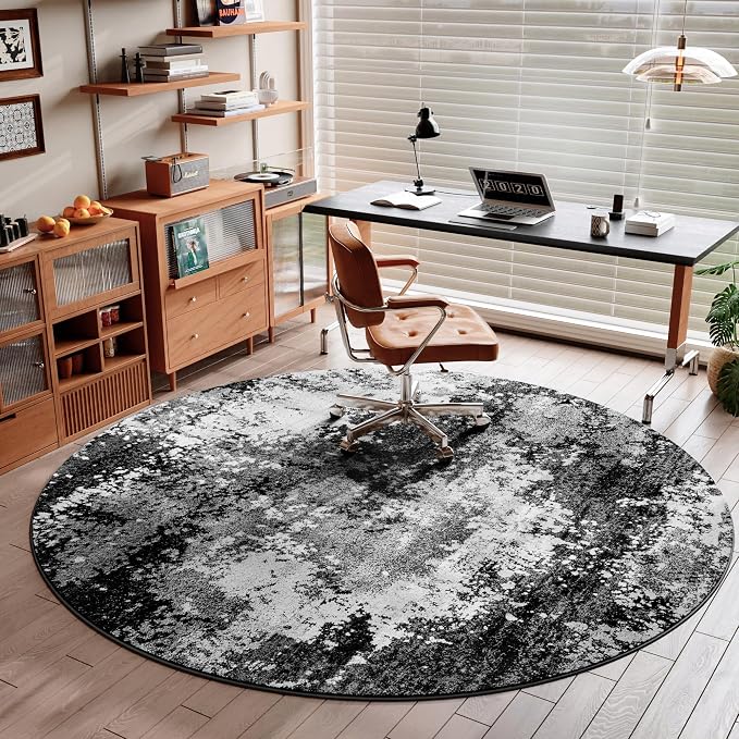 Black Round Rug 4ft Washable Circle Area Rugs - Image 2
