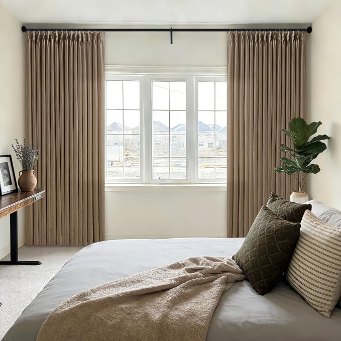 Pinch Pleat Linen Memory Trained Semi Sheer Brown Curtains 126 Inches Long | - Image 7
