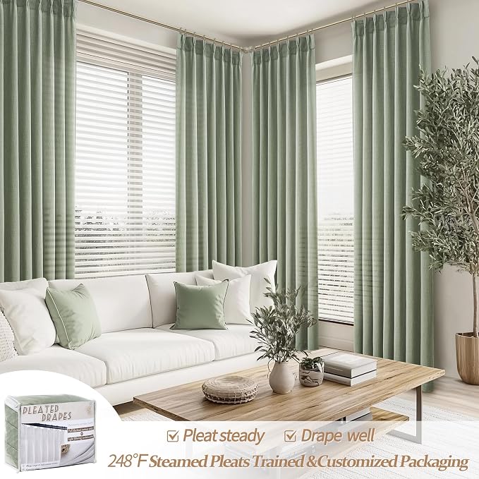 PleatedDrapes Sage Green Farmhouse Curtains - Image 2