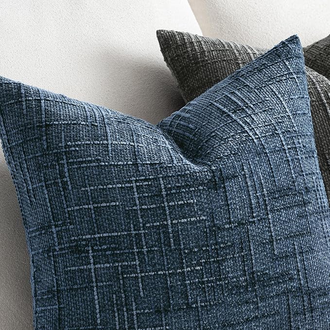 MIULEE Chenille Textured Throw Pillow Covers Blue Ashes 20x20 Set of 2 | Slubby - Image 3