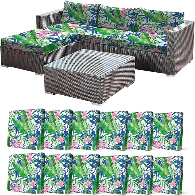 CALBODE 12 Pcs Outdoor Seat Cushion Covers, Tropical Plant | Stretch Chair Seat by CALBODE